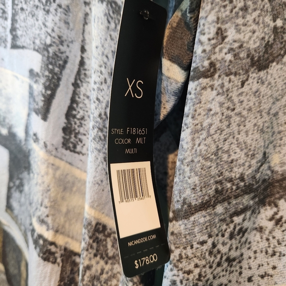 Nic + Zoe Shirt Tunic Silk Viscose Blue Geometric Patchwork Long Sleeve Nwt XS - Picture 5 of 8